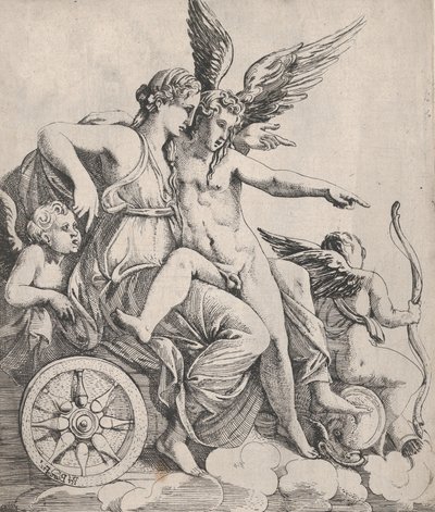 Venere e Cupido su un carro, 1607-61 da Pierre Biard