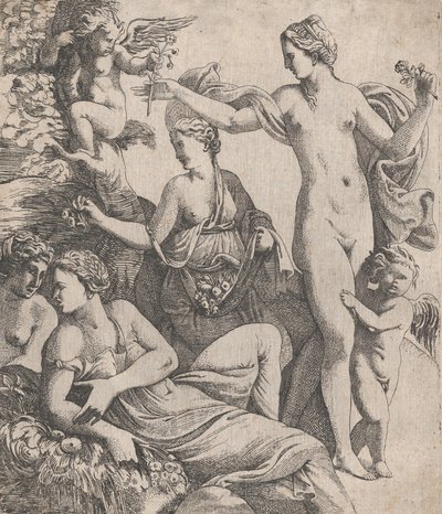 Venere, in piedi con le tre Grazie, riceve un fiore da un putto, 1607-61 da Pierre Biard