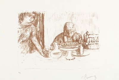 Uomo e donna a tavola con piatti e caraffa da Pierre Bonnard (signed by artist)