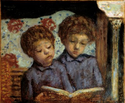 Bambini Jean e Charles Terrace che leggono da Pierre Bonnard