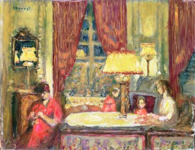 Interno illuminato da lampade con figure da Pierre Bonnard