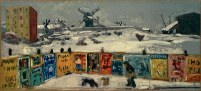 Palisade, i manifesti (Palisade coperta di manifesti, e i vecchi mulini di Montmartre sotto la neve) da Pierre Bonnard