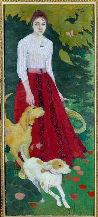 Ritratto a figura intera di Mademoiselle Andree Bonnard con i suoi cani da Pierre Bonnard