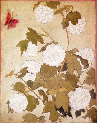 Fiori di palla di neve e farfalla rossa da Pierre Bonnard