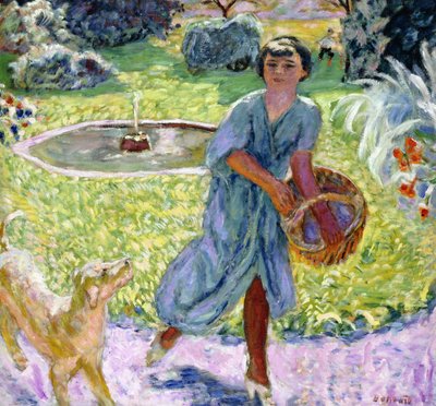 La giovane ragazza o giovane ragazza che gioca con un cane da Pierre Bonnard