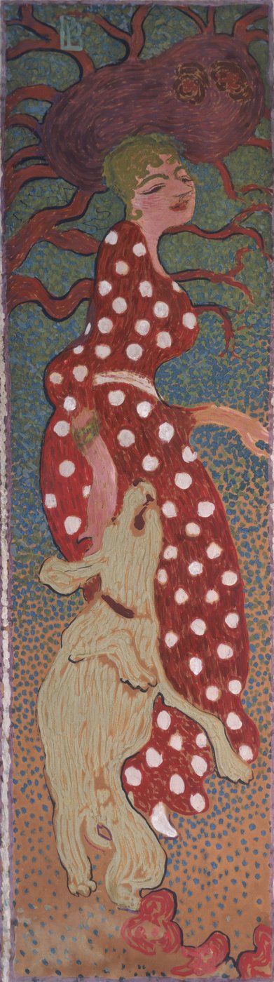 Donna in un vestito bianco a pois, uno dei quattro pannelli di Donne in giardino, 1891 da Pierre Bonnard