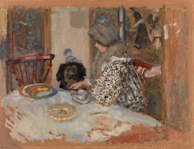 Donna con cane, o Donna e cane a tavola da Pierre Bonnard