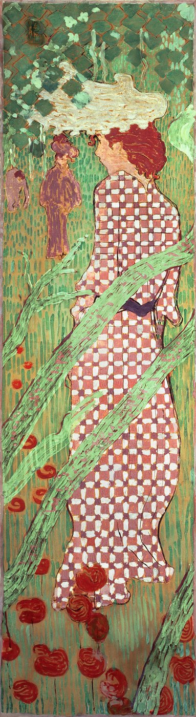 Donna con vestito a quadri, uno dei quattro pannelli di Donne nel giardino, 1891 da Pierre Bonnard