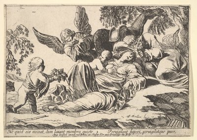 Angeli che danno frutta alla Sacra Famiglia dormiente, 1610-42 da Pierre Brebiette