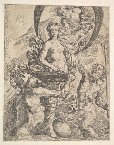 Giove, Plutone e Nettuno offrono le loro ricchezze alla Fortuna, 1624 da Pierre Brebiette