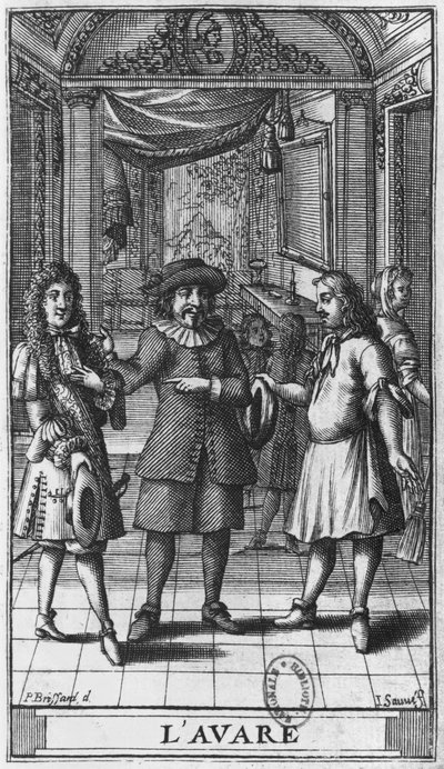 Molière come Arpagone, illustrazione del frontespizio da 