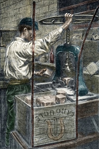 Fabbrica di sapone: stampaggio del marchio del sapone Incisione da 