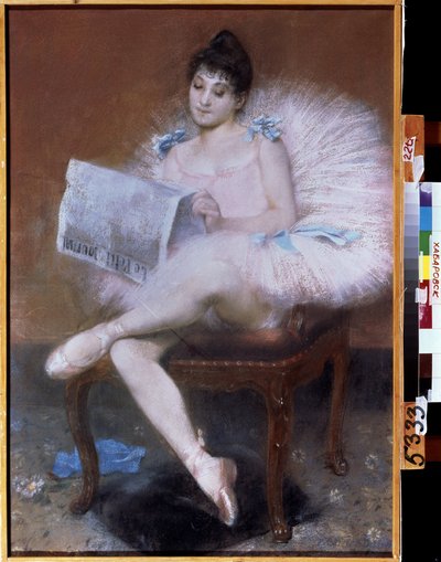 Ballerina seduta. Ballerina in tutu che legge "il piccolo giornale" da Pierre Carrier Belleuse