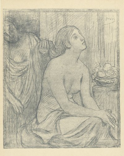 Donna pettina i capelli di una donna mezza nuda seduta da Pierre Cécile Puvis de Chavannes