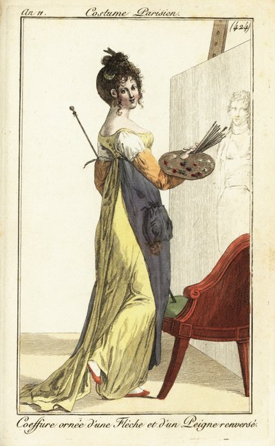 Donna artista davanti a un dipinto a olio, Parigi da Pierre Charles Baquoy