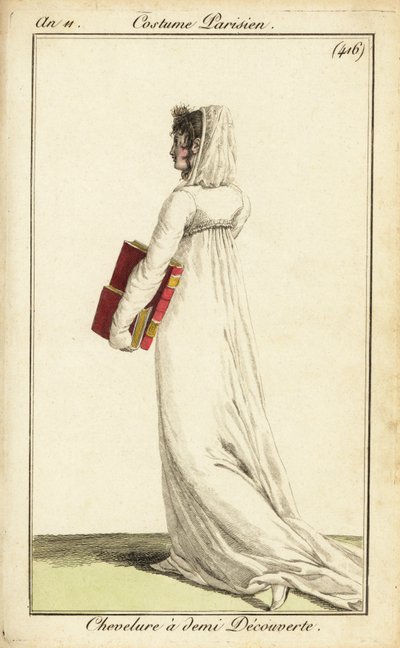 Donna in abito bianco con velo su metà dei capelli, Parigi da Pierre Charles Baquoy