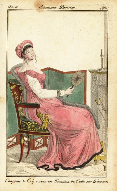 Donna seduta su una sedia Empire in un salotto, Parigi da Pierre Charles Baquoy