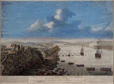 Veduta del luogo di sbarco sopra la città di Quebec che descrive l