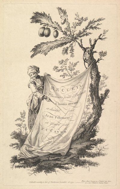 Pagina del titolo: un uomo sorridente tiene un angolo di un panno legato a un albero di fico e indica con un s... da Pierre Charles Canot