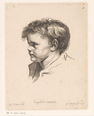 Testa di un bambino giovane, girata a sinistra La piccola Nanette Teste di varie figure (serie) Ir. Cahier de Têtes de différens Caracteres (serie) da Pierre Charles Ingouf