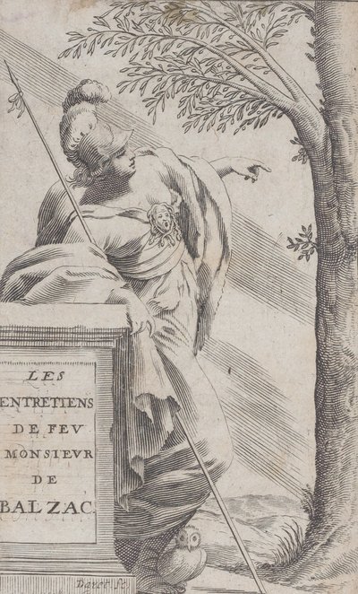 Frontespizio, da Interviste con il defunto signor Balzac Les Entretiens de Feu Monsieur d..., 1660 da Pierre Daret