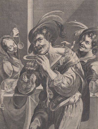 Uomo che beve zuppa mentre due persone lo guardano da Pierre Daret