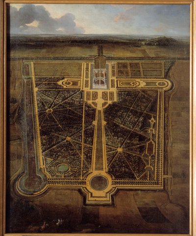 Veduta prospettica di un castello e di un parco alla francese da Pierre Denis Martin