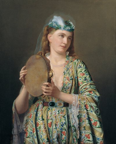 Ritratto di una dama di corte che suona il tamburello, seconda metà del XIX secolo da Pierre Désiré Guillemet