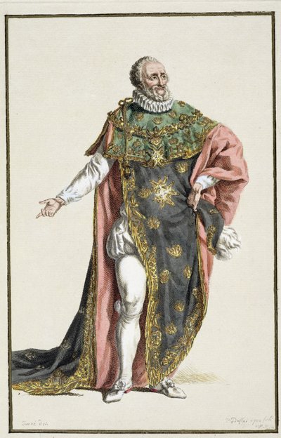 Enrico IV (1553-1610) Re di Francia, da Receuil des Estampes, rappresentante i ranghi e le dignità, secondo il costume di tutte le nazioni esistenti, pubblicato nel 1780 da Pierre Duflos