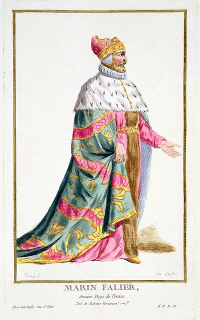 Marino Falier (1274-1355) Doge di Venezia da "Receuil des Estampes, Representant les Rangs et les Dignites, suivant le Costume de toutes les Nations existantes", pubblicato nel 1780 (incisione colorata a mano) da Pierre Duflos