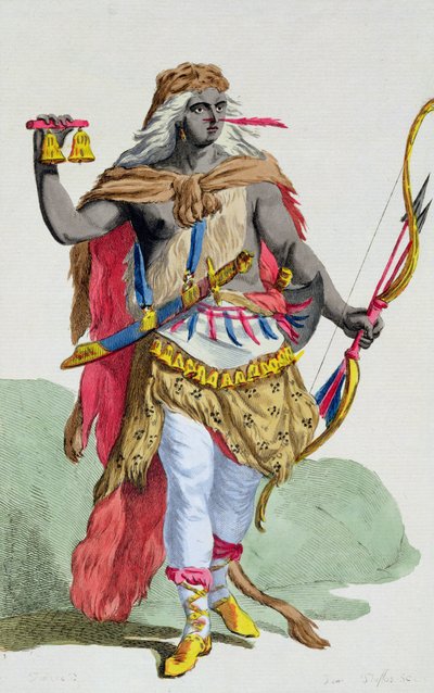 La regina Anna Nzinga (1583-1663), da "Receuil des Estampes, representant les Rangs et les Dignites, suivant le Costume de toutes les Nations existantes", pubblicato nel 1780 (incisione colorata a mano) da Pierre Duflos