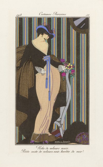 Design per un abito di velluto, da Costumes Parisien, pub.1913 da Pierre E. Legrain