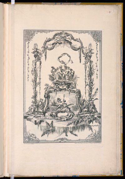Pannello ornamentale con un doppio cartiglio che mostra Venere o Teti con le sue ninfe e una fontana da Pierre Edme Babel
