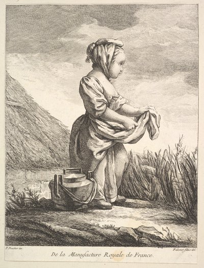 Bambina con un Vaso ai Suoi Piedi, da Premier Livre de Figures daprès les porcelain..., 1757 da Pierre Etienne Falconet