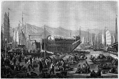 Boat des Fleurs, un ristorante e luogo di divertimento nel porto di Shanghai nel 1860, Cina da Pierre Eugene Grandsire