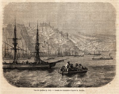 Veduta di Quebec, disegno di Grandsire, per illustrare i viaggi in Nord America nel 1854-1855, di L. Deville. Incisione in "Le tour du monde" 1861. Collezione Selva da Pierre Eugene Grandsire