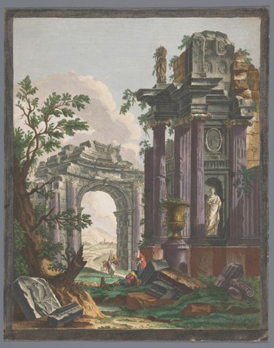 Vista delle rovine di un arco di trionfo da Pierre François Basan