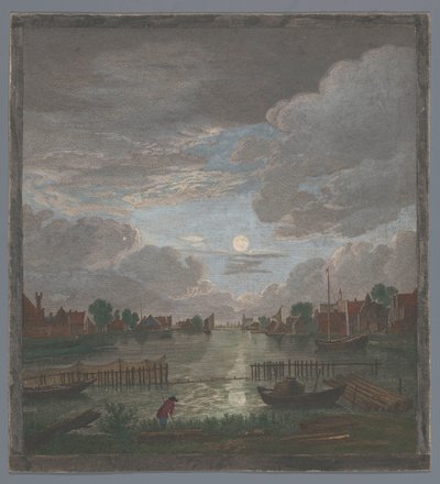 Veduta di un canale nei pressi di Haarlem al chiaro di luna da Pierre François Basan
