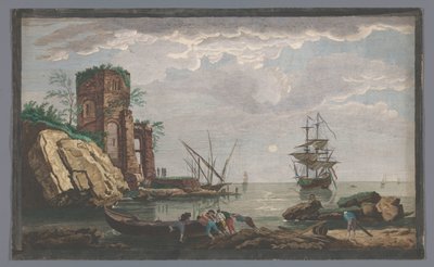 Vista su una costa nei dintorni della città di Tolone al chiaro di luna da Pierre François Basan