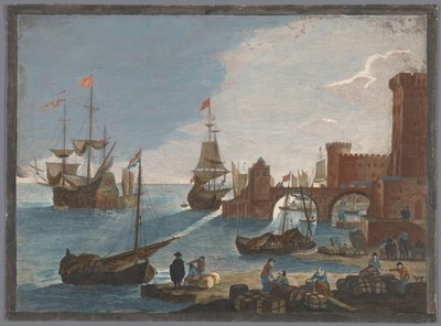 Vista di un porto marittimo con navi e barche sull