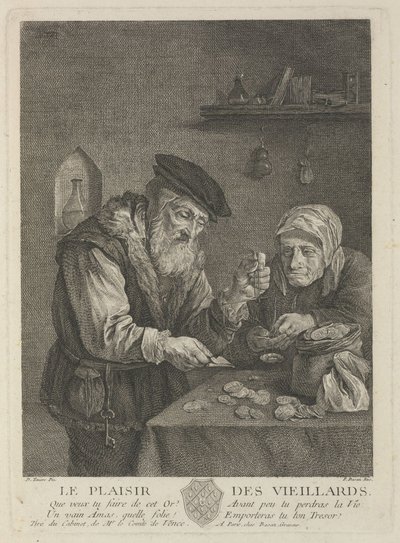 Piaceri della vecchiaia dopo il dipinto di David Teniers il Giovane, metà del XVIII secolo da Pierre François Basan