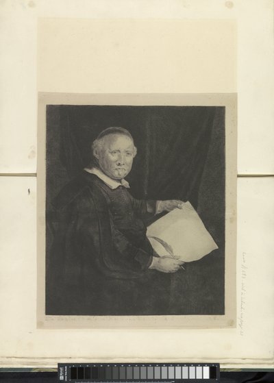 Ritratto del maestro di scrittura Lieven Willemsz. van Coppenol: grande tavola (serie: Raccolta di ottantacinque stampe originali) da Pierre François Basan