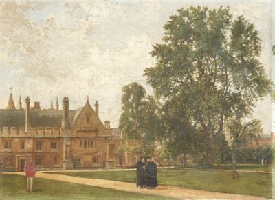 Nei giardini del Magdalen College, con ritratti dei Fellows del Magdalen: Reverendo T. H. T. Hopkins, Reverendo H. R. Bramley, Reverendo J. Rigaud e Reverendo H. F. Garnsey, 1882 da Pierre François Joseph Tonneau