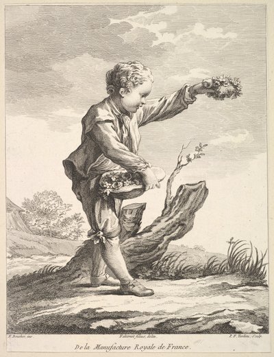 Ragazzino con una corona e un cesto di fiori, dal Deuxième Livre de Figures d