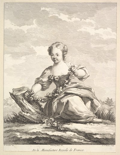 Bambina che tiene una ghirlanda di fiori, dal Deuxième Livre de Figures d