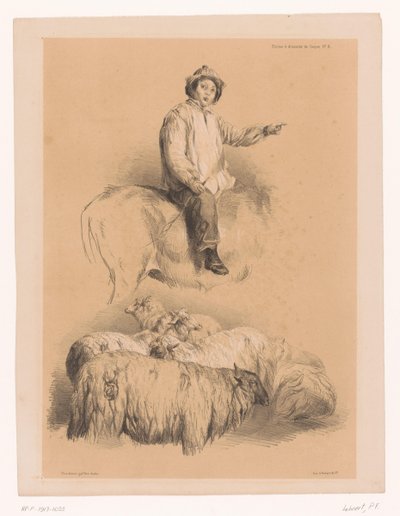 Studi di un pastore e un gregge di pecore da Pierre Frédéric Lehnert
