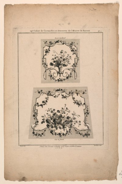 Progetti per sedie da arazzo, tavola 1 da "Cahier de Cartouches et Ornemens de l