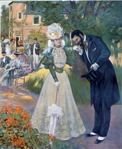 Belle epoque: Hand sex: un uomo che saluta una donna a un ricevimento da Pierre Georges Jeanniot
