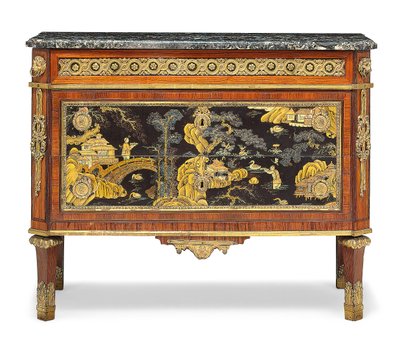 Comò Luigi XVI (marmo, legno di frutto con montature in bronzo dorato) da Pierre Harry Mewesen