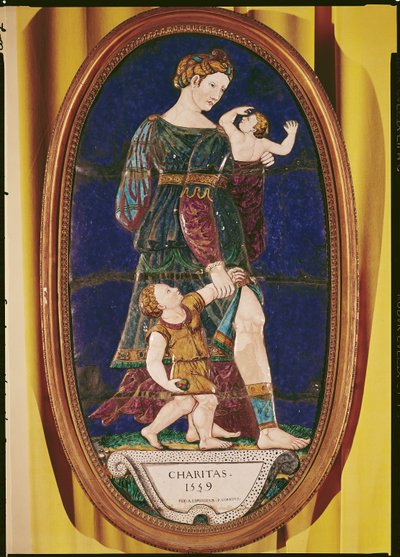 Placca raffigurante la Carità, Limoges, 1559 da Pierre I Courteys